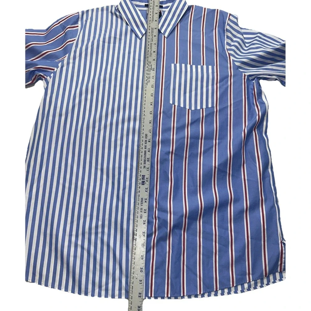 Lands End‎ Women's Red/White/Blue Vertical  Striped Button Up, Sz 18, 3/4 Length - Picture 7 of 9